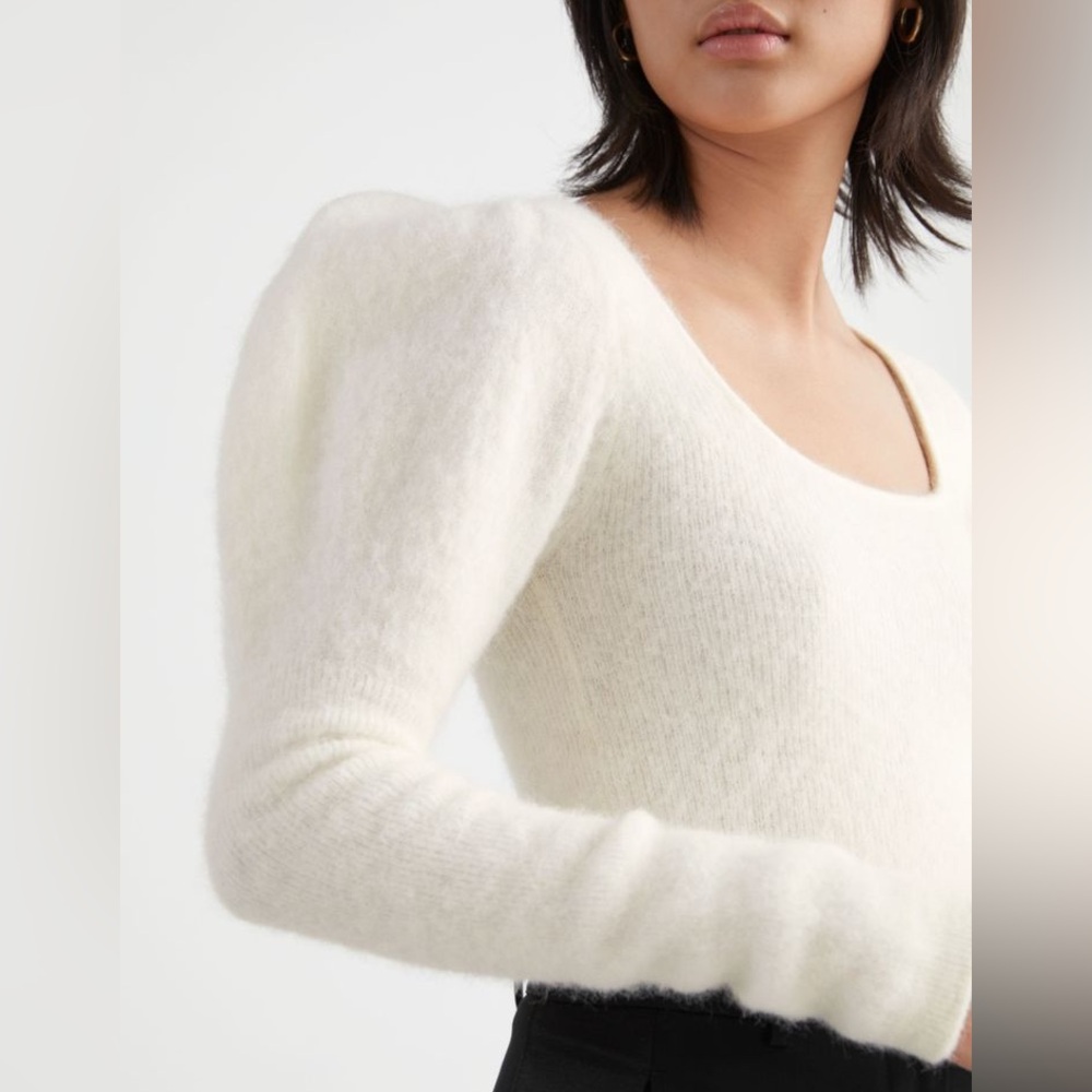 & OTHER STORIES Fitted Alpaca Blend Puff Sleeve Top Size M